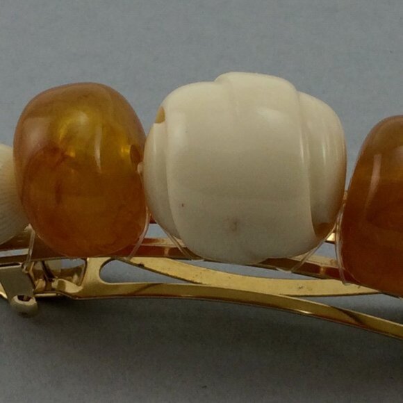 Vtg Large Plastic Beaded French Barrette Hair Clip Made in France Faux Amber - Picture 6 of 16